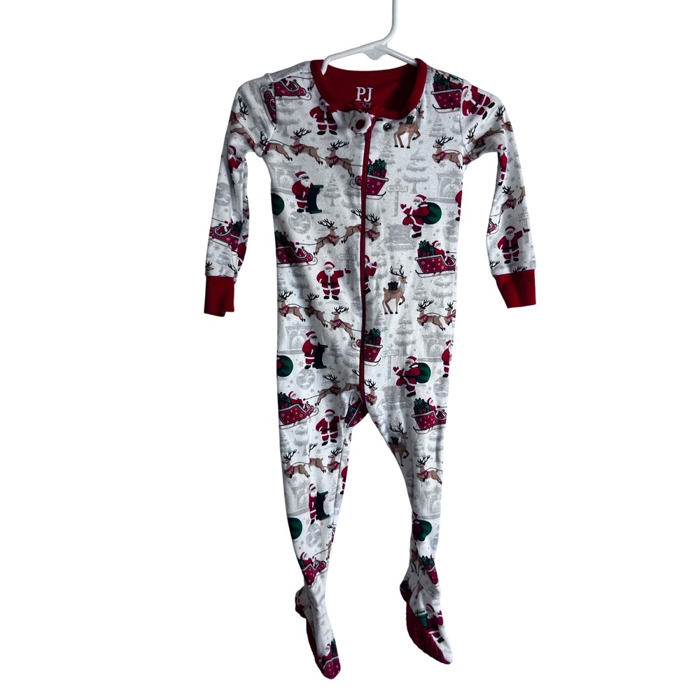 The Childrens Place Footed Pajamas 9-12M White Santa Reindeer Christmas Kids